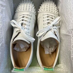 Christian Louboutin White/Neon Yellow Spiked Sneakers. Size 14 men